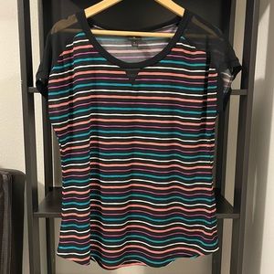 Worthington Striped Blouse Sheer shoulders Size L